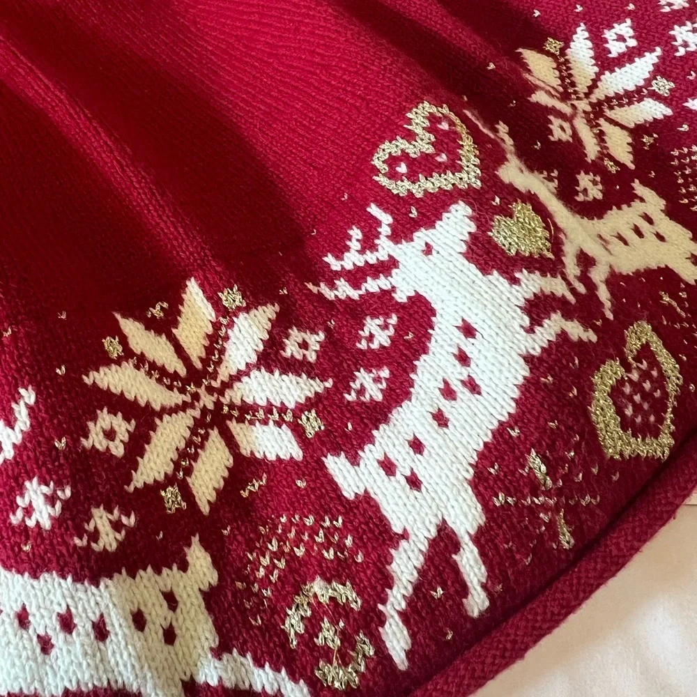 Elegant Burgundy Kids Dress with Reindeer Pattern